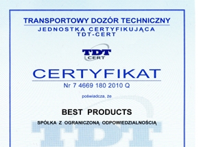 Certyfikat jakości TDT dla Best Products
