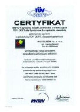 Certyfikat ISO 9001:2000 dla Multichemu
