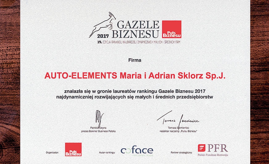Szósta Gazela Biznesu dla firmy Auto-Elements