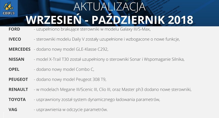 Aktualizacja systemu diagnostycznego CDIF/3