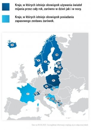 Podróż samochodem po Europie na światłach przez całą dobę z kompletem żarówek zapasowych w bagażniku